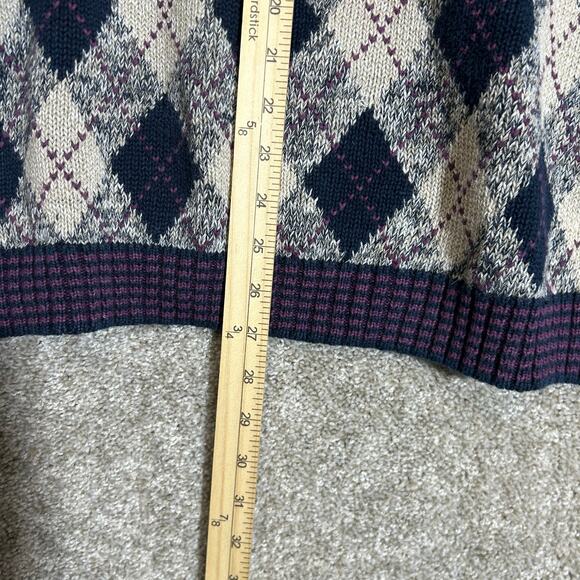 Vintage 90's Trader Bay Ramie Knit Sweater Men’s Large Argyle Blue Size Large - Picture 4 of 5